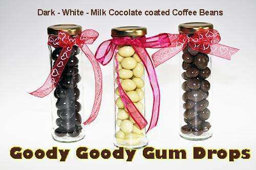 Chocolate coated Coffee Beans - 10 Tall Flint Glass Jars Goody Goody Gum Drops online lolly shop