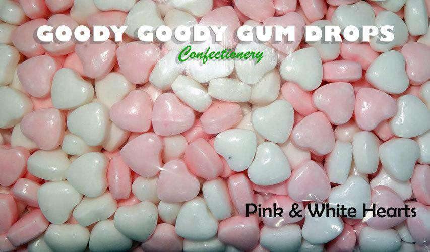 Pink &amp; White Hearts 100 x 30 Gm bags Goody Goody Gum Drops online lolly shop