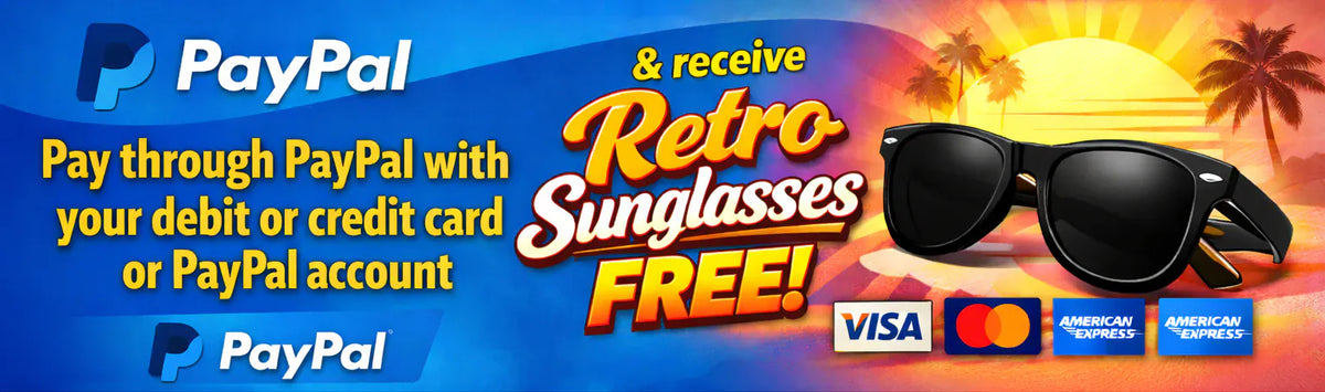 FREE retro sunglasses when you pay through PayPal.