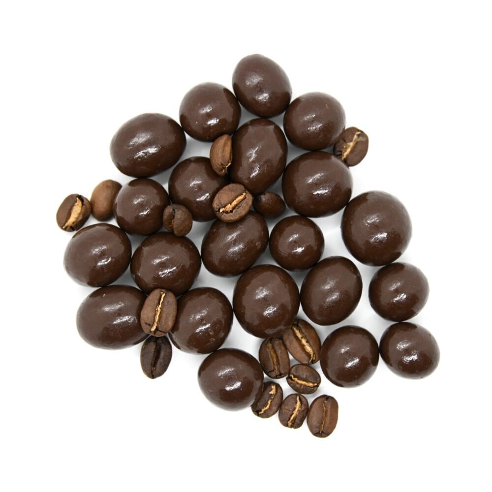 Dark chocolate coated coffee beans