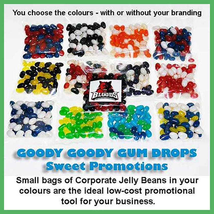 Low-cost branded or unbranded promotional lolly bags in company colours.