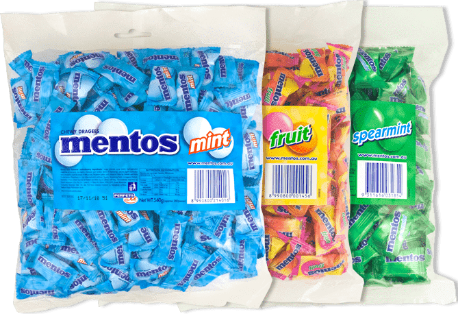 Mentos MINTS &amp; FRUITS Pillow Packs Bulk Box 2000 pieces Goody Goody Gum Drops online lolly shop