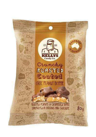Kelly&#39;s Chocolate Coated Peanut Brittle 8 x 80 Gm Bags Goody Goody Gum Drops online lolly shop