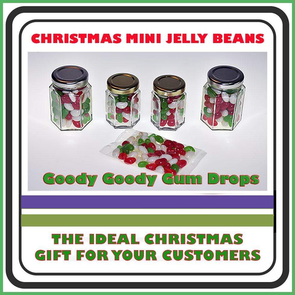 Christmas Mini Jelly Beans in 90 Gm Hexagonal Glass Jar (10 jars) Goody Goody Gum Drops online lolly shop