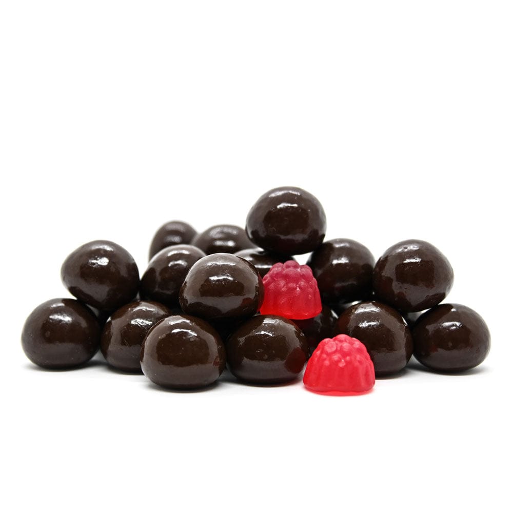 Dark Chocolate coated Raspberry Jellies Goody Goody Gum Drops online lolly shop