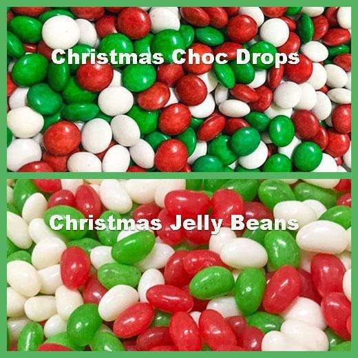 Christmas Choc Drops &amp; Christmas Jelly Bean Combo 1 Kg each Goody Goody Gum Drops online lolly shop