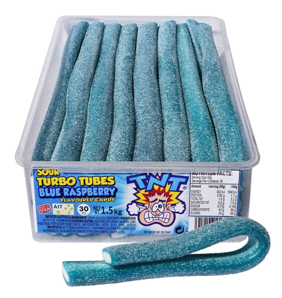 TNT Sour Turbo Tubes Blue Raspberry Goody Goody Gum Drops online lolly shop