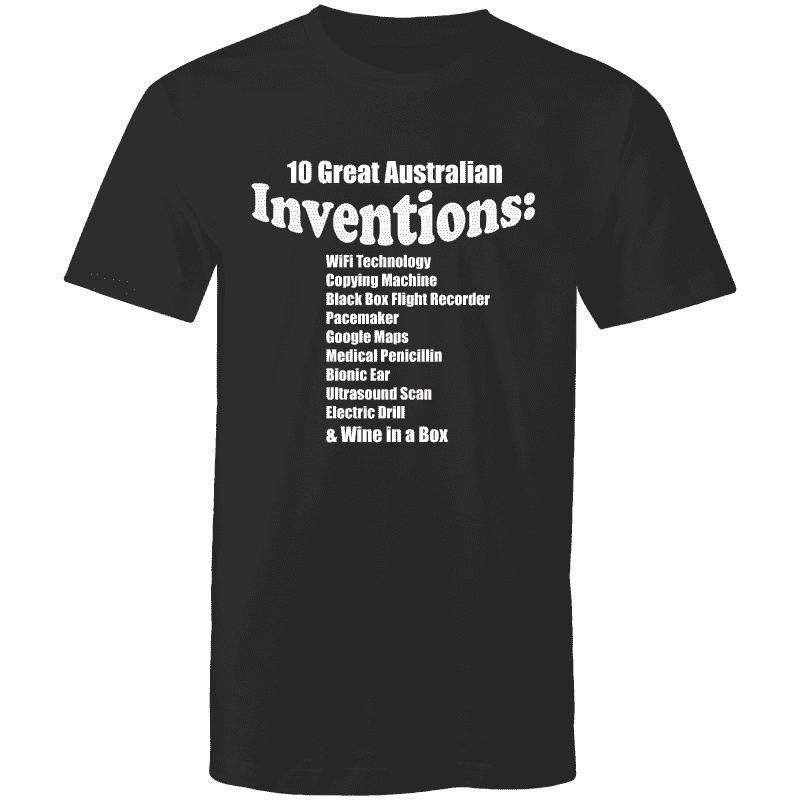 Mens T-Shirt - 10 Great Australian Inventions Goody Goody Gum Drops online lolly shop