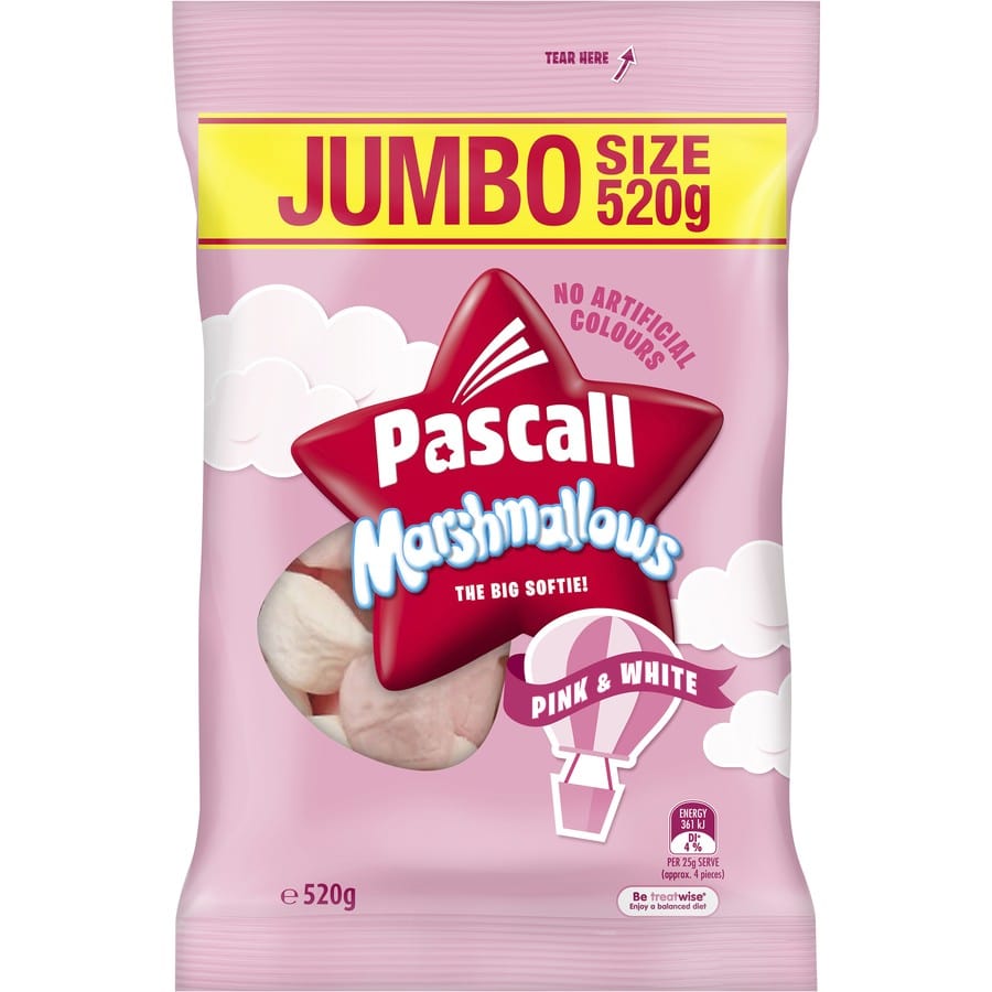 Marshmallows - Pascall Pink &amp; White mix 520 Gm bag Goody Goody Gum Drops online lolly shop