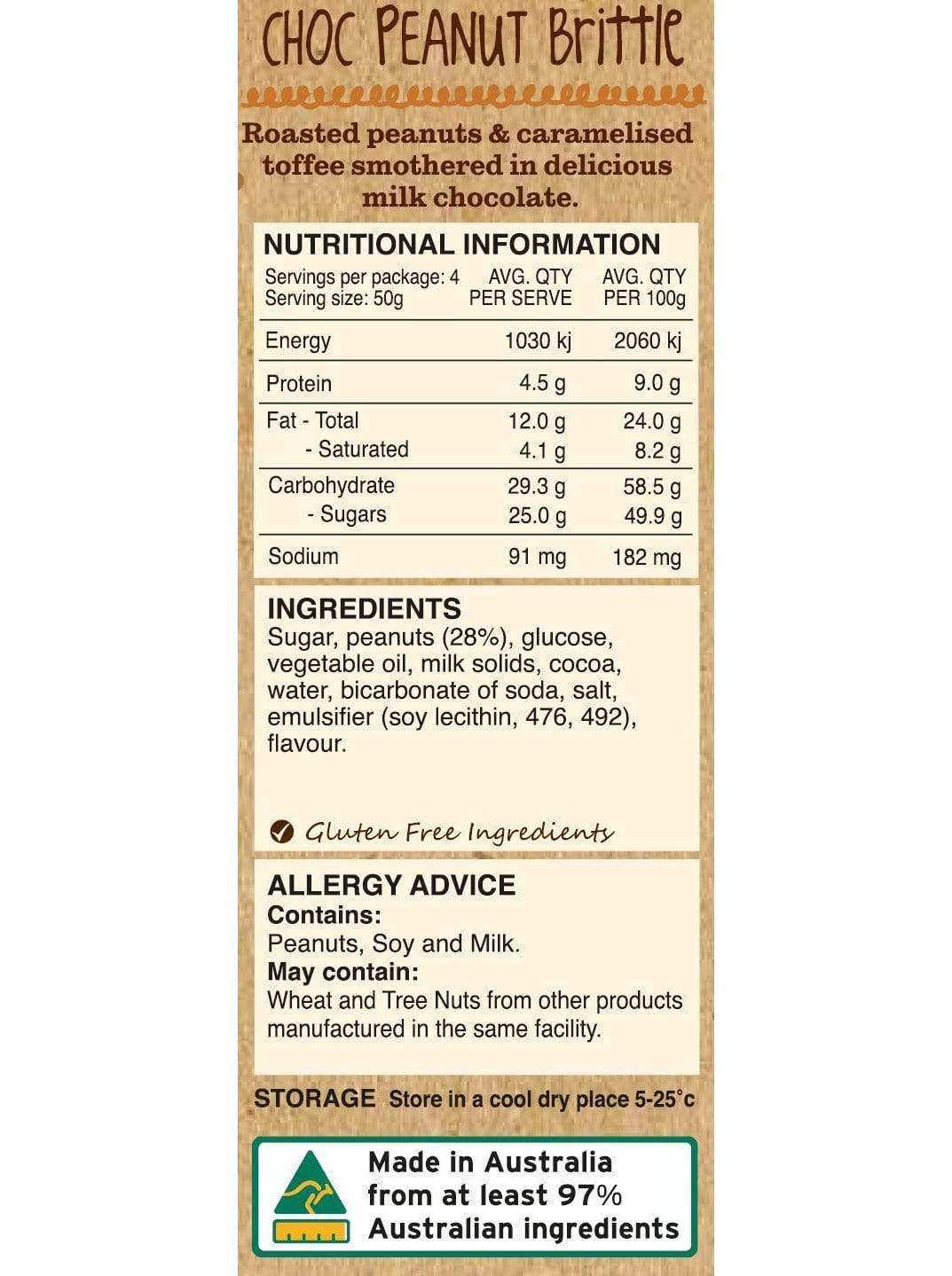 Kelly&#39;s Choc Peanut Brittle 8 x 80 Gm bags Goody Goody Gum Drops online lolly shop