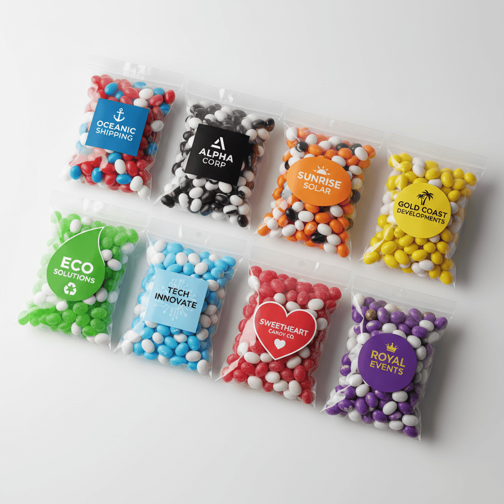 Mini Jelly Beans in 50 Gm Clear Bags – Customizable Promotional treats Goody Goody Gum Drops online lolly shop