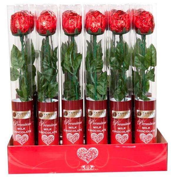 * MILK CHOCOLATE ROSE CYLINDER (18G X 24PC BOX) Goody Goody Gum Drops online lolly shop