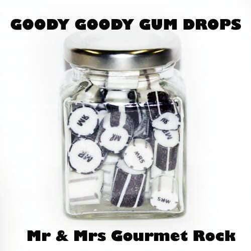 Mr &amp; Mrs Gourmet Rock in 70 Gm Glass Jars (14 jars) Goody Goody Gum Drops online lolly shop