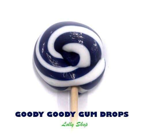 Navy Blue &amp; White Gourmet 5 cm LolliPops (Box of 25) Goody Goody Gum Drops online lolly shop