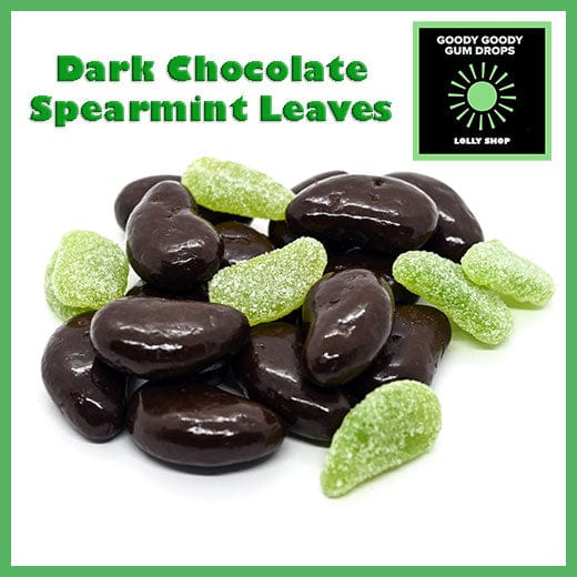 DARK CHOCOLATE SPEARMINT LEAVES Goody Goody Gum Drops online lolly shop