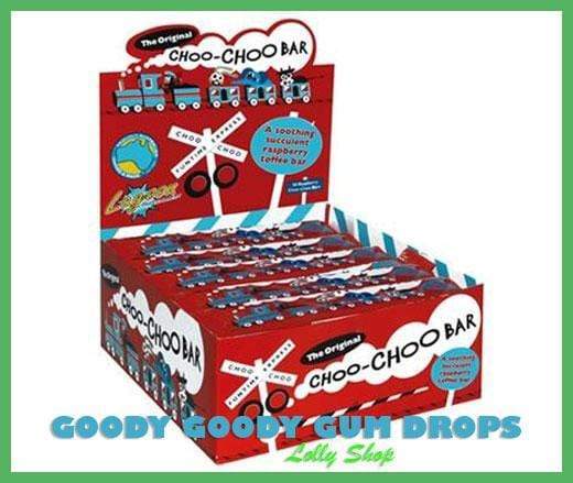 Raspberry Choo-Choo Bars (Box of 50) Goody Goody Gum Drops online lolly shop
