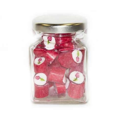 Rose Gourmet Rock in 70 Gm Glass Jars (14 jars) Goody Goody Gum Drops online lolly shop