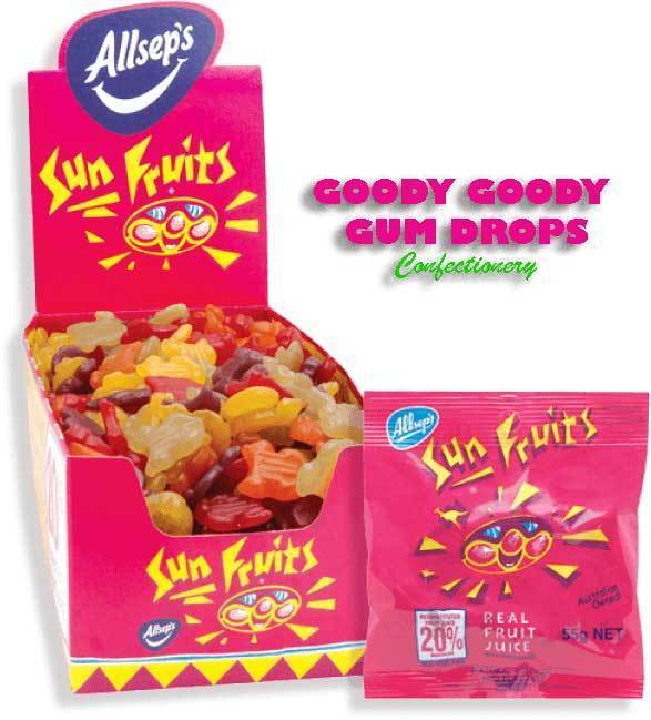 SUN FRUITS (21 x 55 Gm Bags) Goody Goody Gum Drops online lolly shop