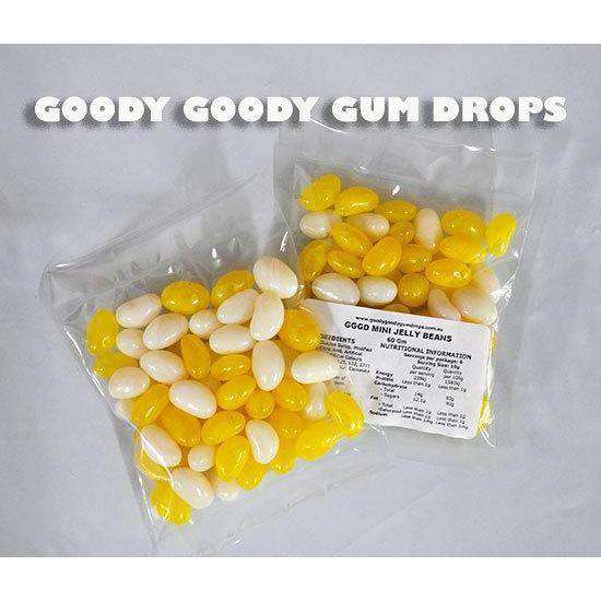 Yellow &amp; White Mini Jelly Beans in Promo Bags (100 x 50 Gm Bags) Goody Goody Gum Drops online lolly shop